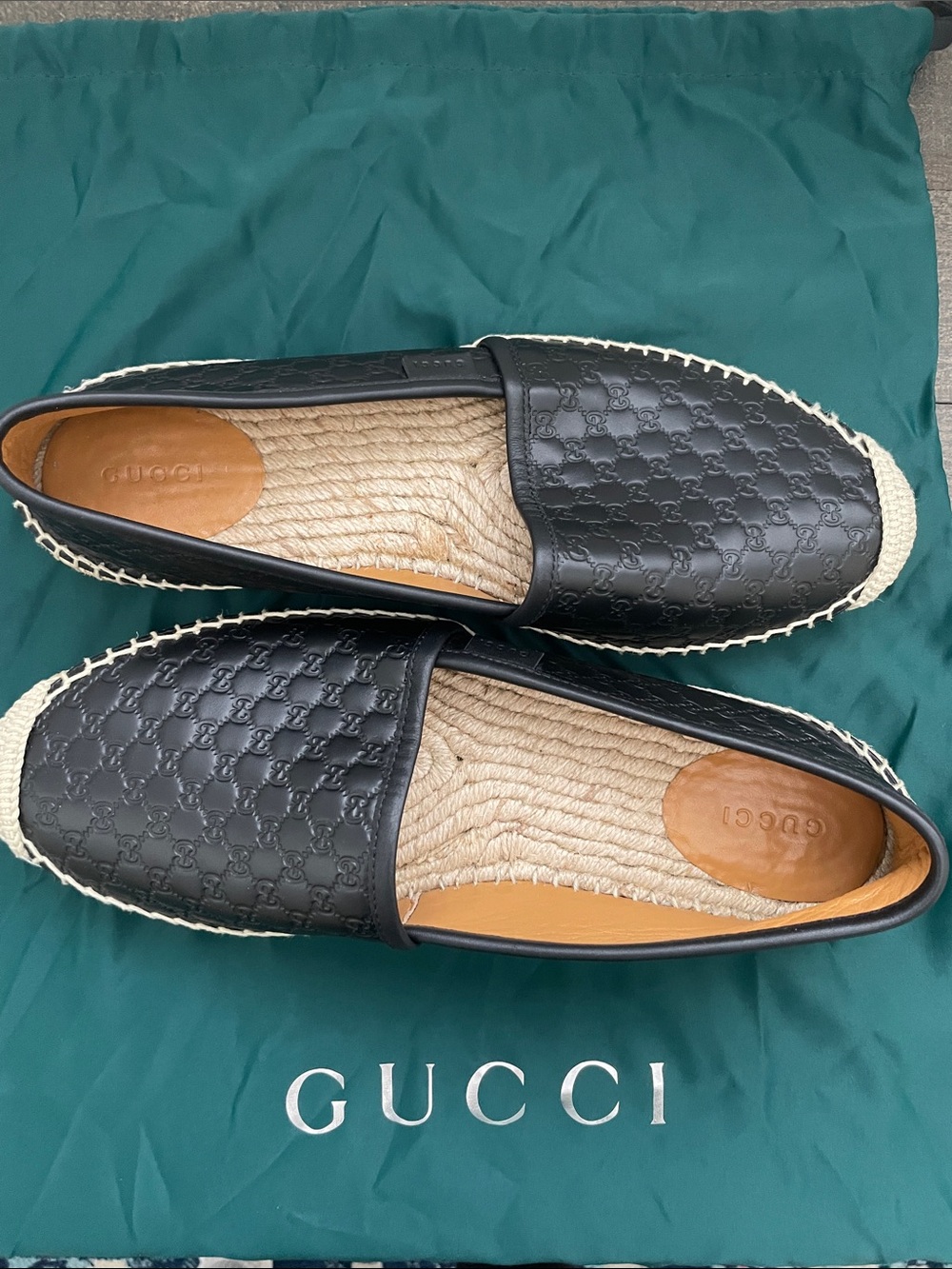 AuthenticGucci Black Leather Espadrille-Style Loafers, size 39, good condition!